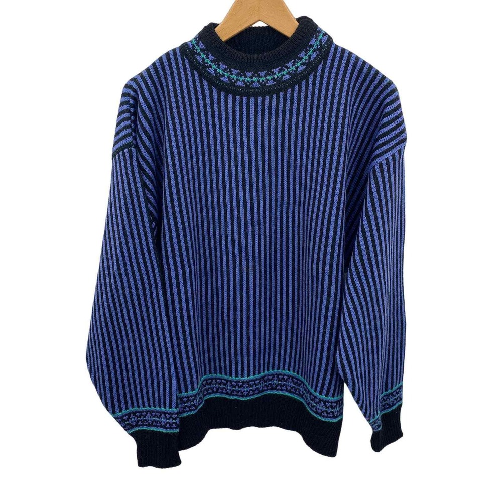 Snuggler Ski Wear Sweater Womens Large Purple Black Stripe Wool Acrylic Vintage